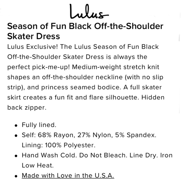 LULU’s JD7678 Season of Fun Black Off-Shoulder Skater Dress Size S - Picture 15 of 15